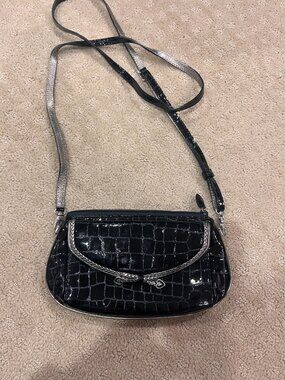 Brighton Patent Croc Embossed Crossbody Leather Bag‎ Dark Brown Heart Charm